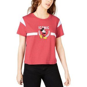DISNEY JUNIORS ICONIC MICKEY MOUSE WOMENS CREW NECK SHORT SLEEVE GRAPHIC T-SHIRT